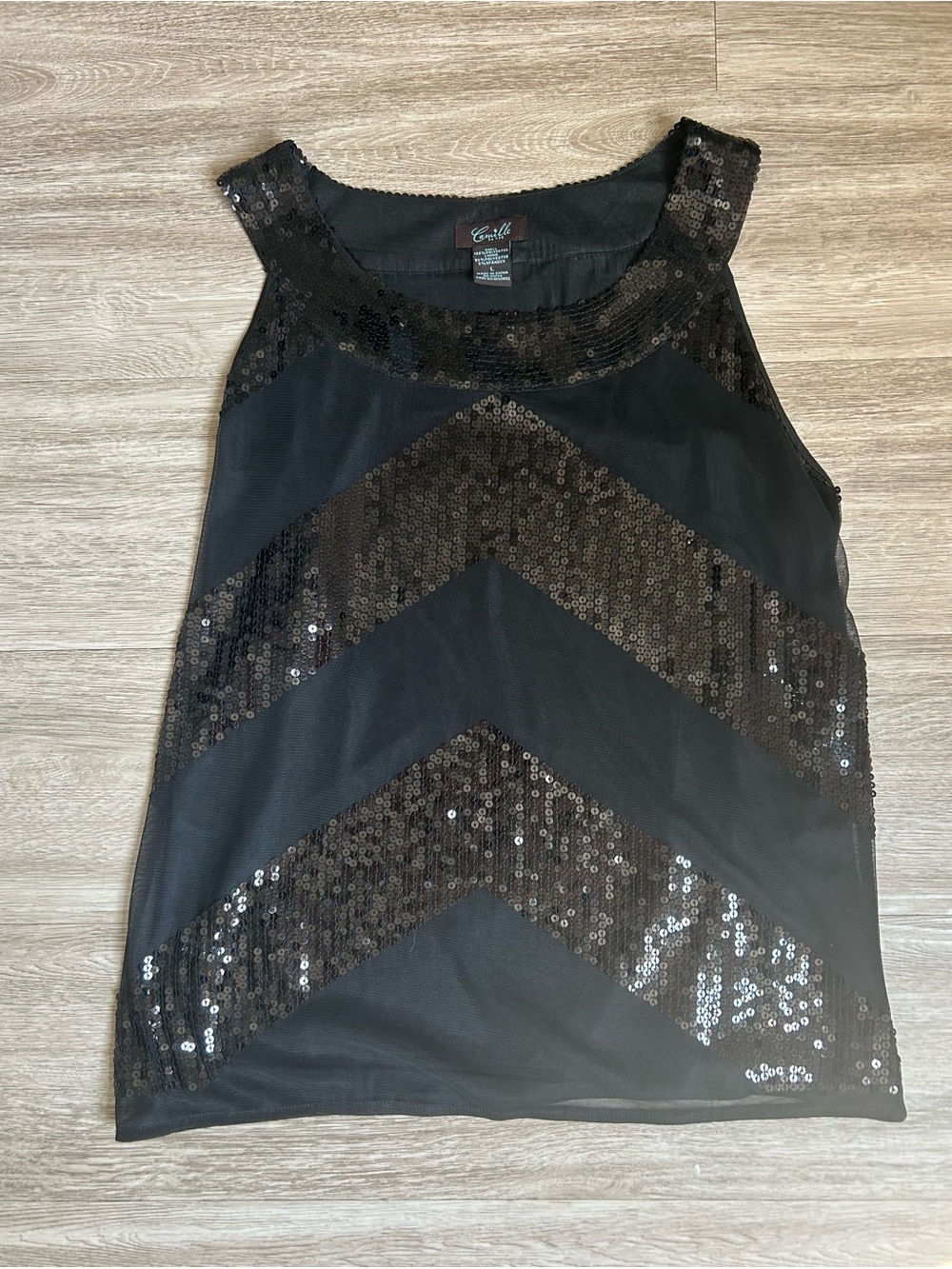 Y2k Vintage Camille La Vie Sequin Chevron Mesh Tank Top 🖤💿